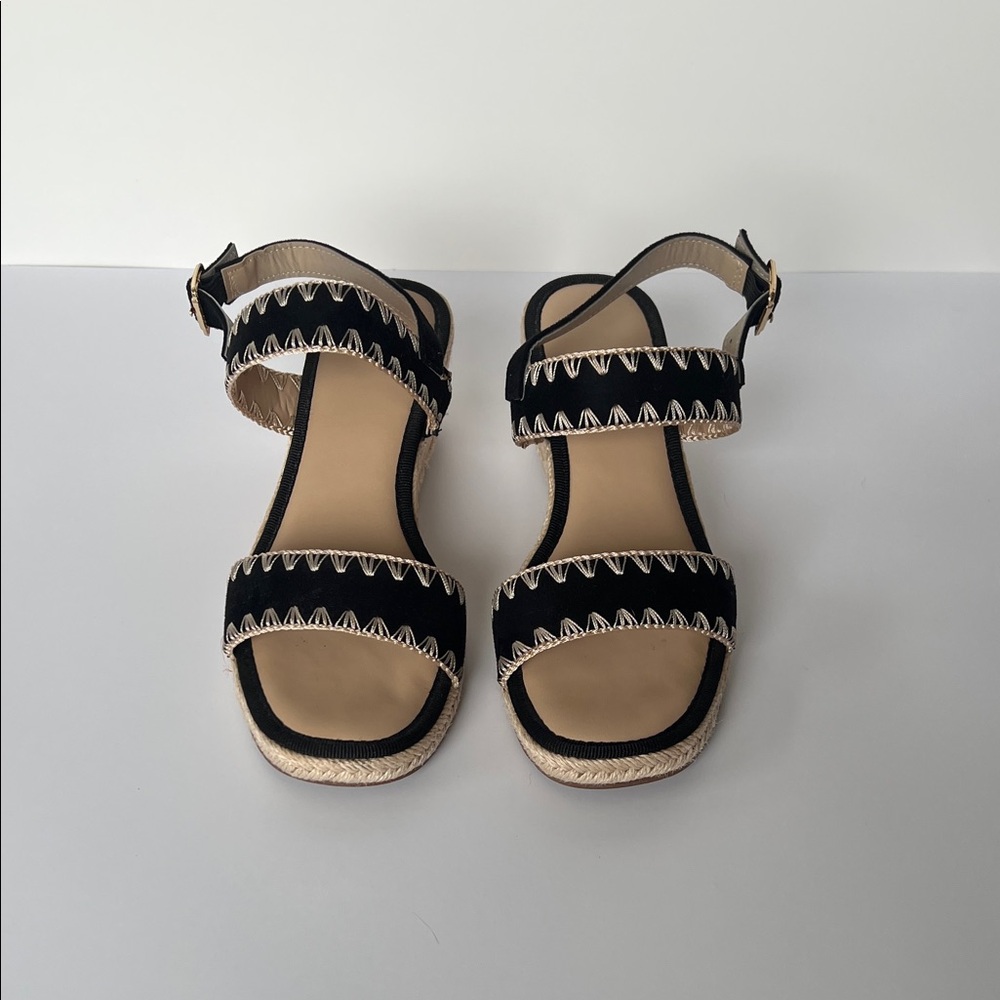 Black Suede & Rope Wedge Sandals - Picture 5 of 9